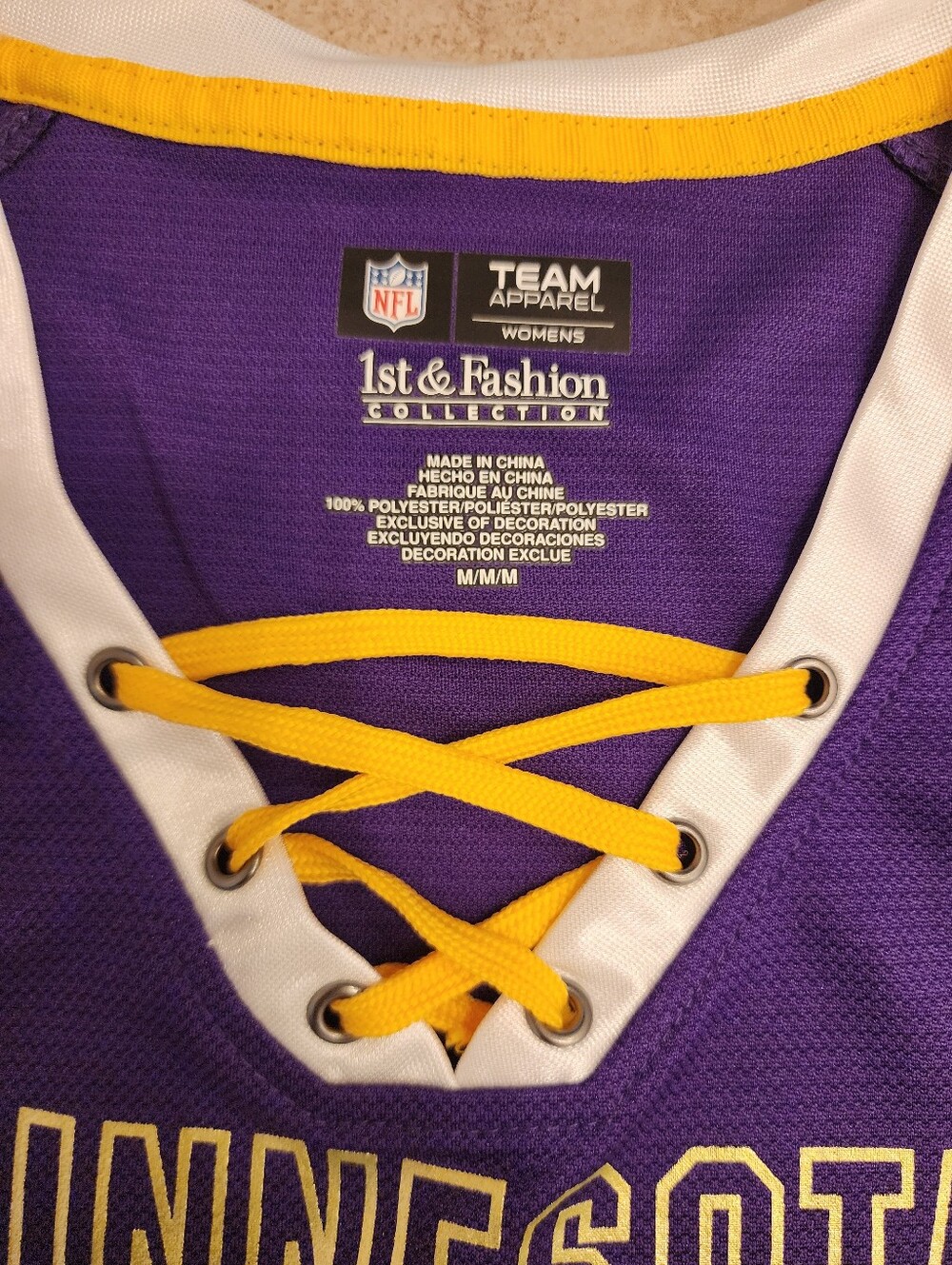 Womens Minnesota Vikings Lace-Up Sequin Jersey Shirt Purple Gold Medium NFL Team - Picture 3 of 6